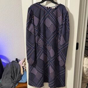 LOFT Long Sleeve Dress in Navy and Coral